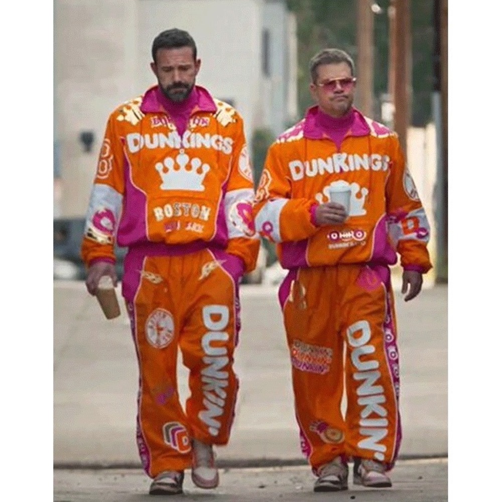 Dunkin DunKings Tracksuit Pants Large Orange Pink Ben Affleck Super Bowl Ad NWOT